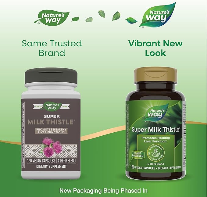 Nature's Way Super Milk Thistle, Promotes Healthy Liver Function*, with Artichoke Leaf, Dandelion Root & Licorice Root Extracts, Milk Thistle Extract, 120 Capsules (Packaging May Vary) – 2 Pack