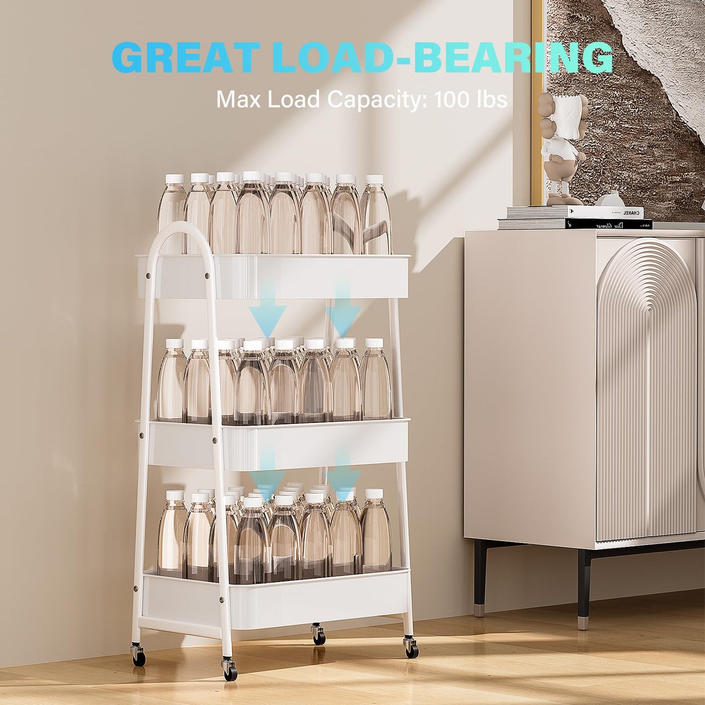 Volnamal Baby Diaper Caddy Organizer, Metal Utility Diaper Cart, Multifunction Essential Newborn Baby Registry Items, Movable Changing Station/Easy Assembly, White