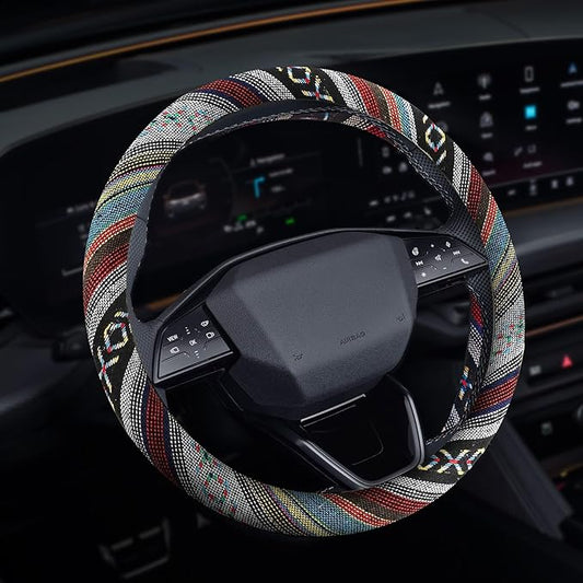 Boho Steering Wheel Cover, Steering Wheel Cover Women, 15 inch Hippie Style Protector Covers, Universal Ethnic Flax Cloth Car Accessories Universal for SUV Van Truck (Hippie-D)