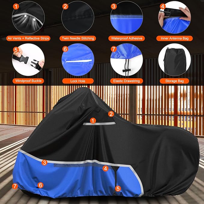 Waterproof Motorcycle Cover Replace for Indian Chieftain/Challenger, 420D Oxford Cloth Customized Motorcycle Cover for Snow Rain Dust Protection
