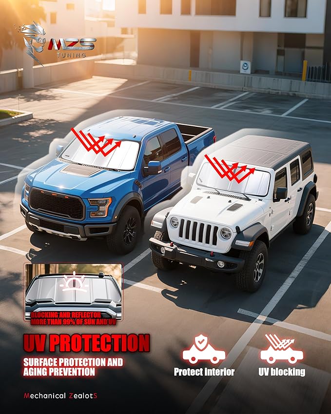 MZS Windshield Sun Shade Compatible with Compass 2017-2026, Foldable Car Front Window Sunshade with Storage Pouch, SUV Sun Visor Shield Accessories for Interior Protector