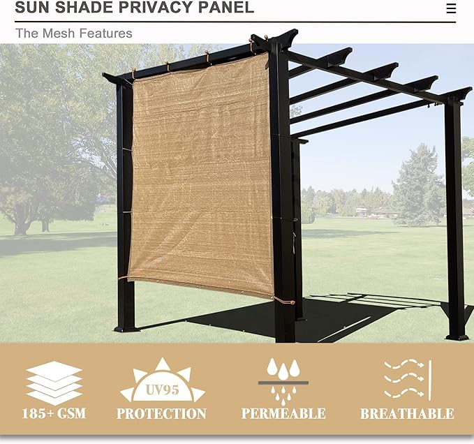 Sun Shade Privacy Panel with Grommets on 4 Sides for Patio, Awning, Window Cover, Pergola or Gazebo (Walnut, 10' x 8')