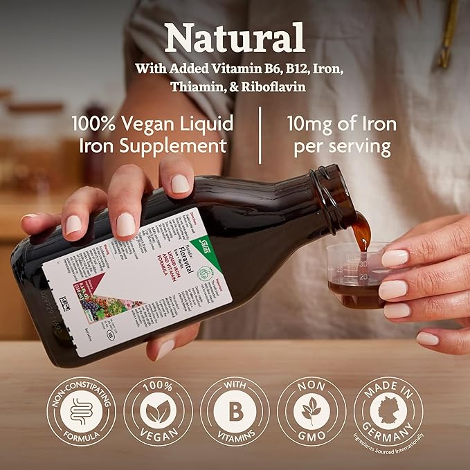 Floradix Floravital Liquid Iron & Vitamins Formula - Liquid Iron Supplement with B Complex Vitamins, Vitamin C & Herbs for Energy Support - Vegan, Gluten-Free, Yeast- Free, Non-GMO - 16.9 Fl Oz