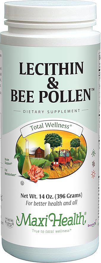 Maxi Health Lecithin & Bee Pollen - Brain, Energy and Digestion Support - 14 Oz Powder - Kosher