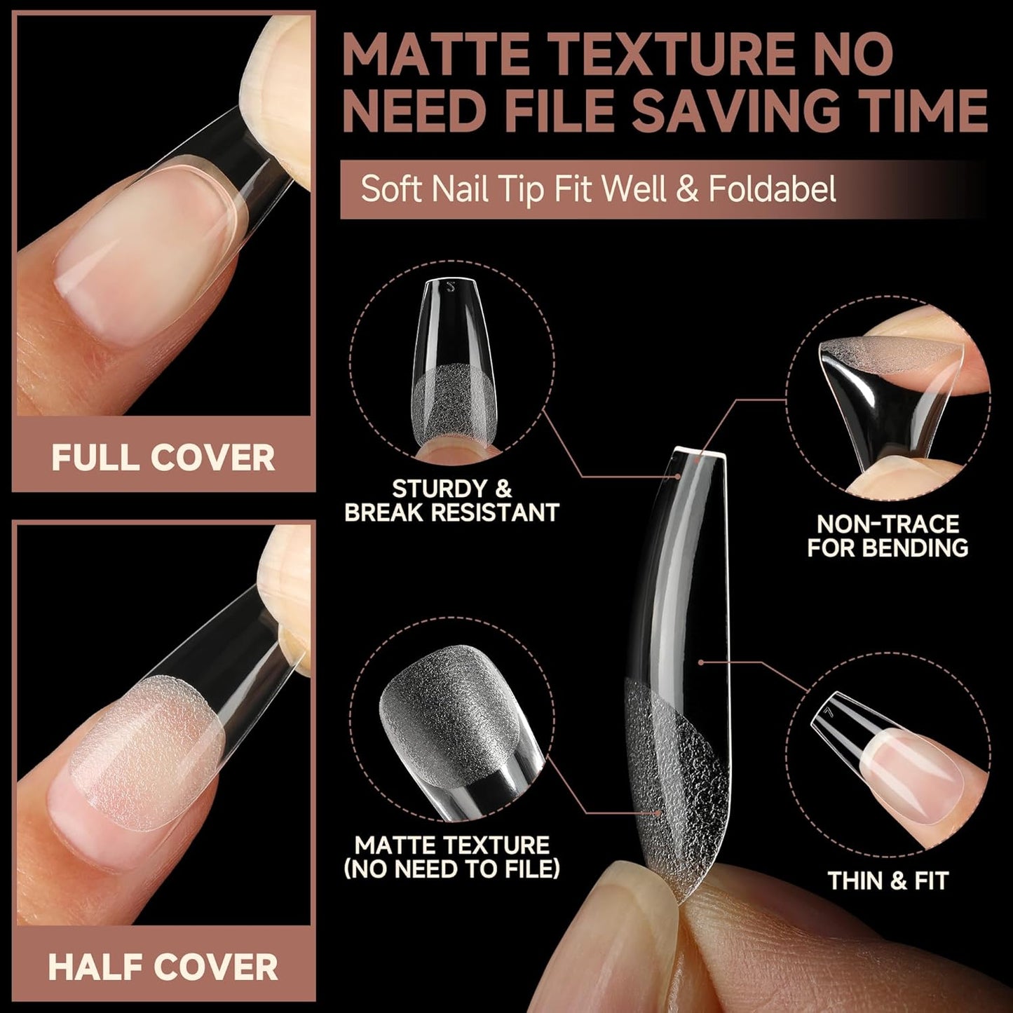 UNA GELLA Square Toe Nail Tips | 504 Pcs Soft Gel Full Cover | DIY Pedicure