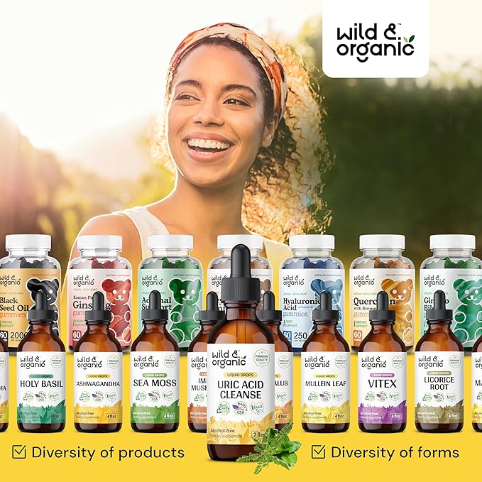 Wild & Organic Uric Acid Cleanse Drops - Tart Cherry, Turmeric, Chanca Piedra Stone Breaker Complex for Kidney Cleanse - Uric Acid Support Supplement - Vegan, Sugar & Alcohol-Free Tincture - 2 oz