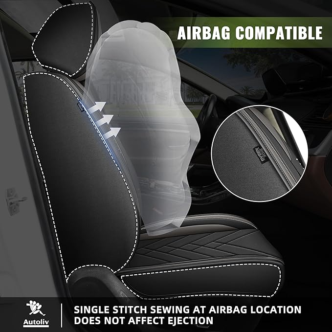 AOMSAZTO Car Seat Covers Full Set Fit for Nissan Pathfinder 2011-2025 2026 Waterproof Faux Leather Car Seat Cushions Automotive 5 Seat Covers Set（Black&Grey）