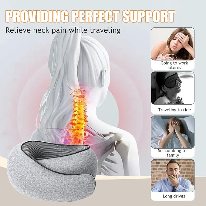 Travel Pillow for Headrest Memory Foam Neck Pillow Head Support Soft Pillow for Sleeping On Airplane Rest in Offices, Airplane Car and Home Use