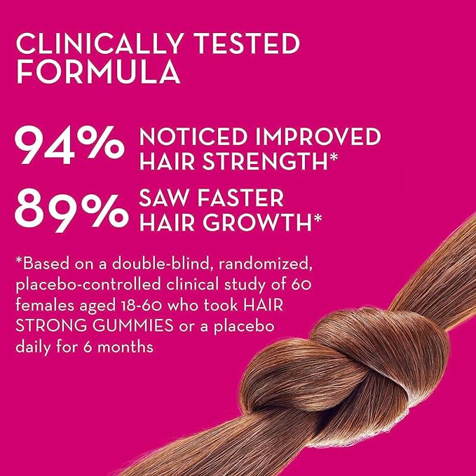 HUM Hair Strong - Daily Gummies with Biotin to Improve Hair Growth - Fo Ti, Folic Acid, Zinc, Vitamin B12 & PABA to Support Healthy Hair, Skin and Nails for Women and Men (60-Count)