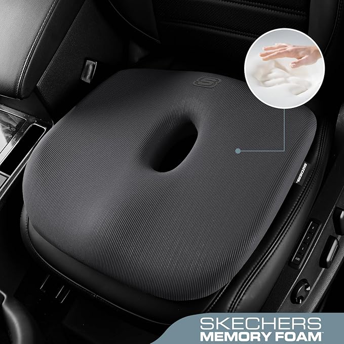 Skechers Seat Cushion Memory Foam,Donut Pillow Office Chair Cushion for Tailbone Pain Relief,Butt Pillow for Office Chair,Car seat Cushion,Long Sitting Office Workers,and Car Drivers,Black