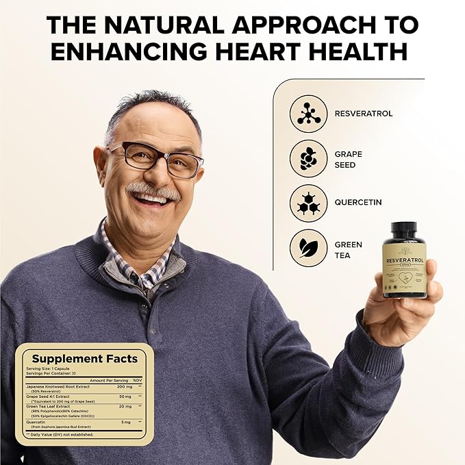 Quercetin & Resveratrol Supplement with Grape Seed – 425mg Herbal Antioxidant & Wellness Support – Polyphenols & Nutrient Blend for General Health, 30Ct