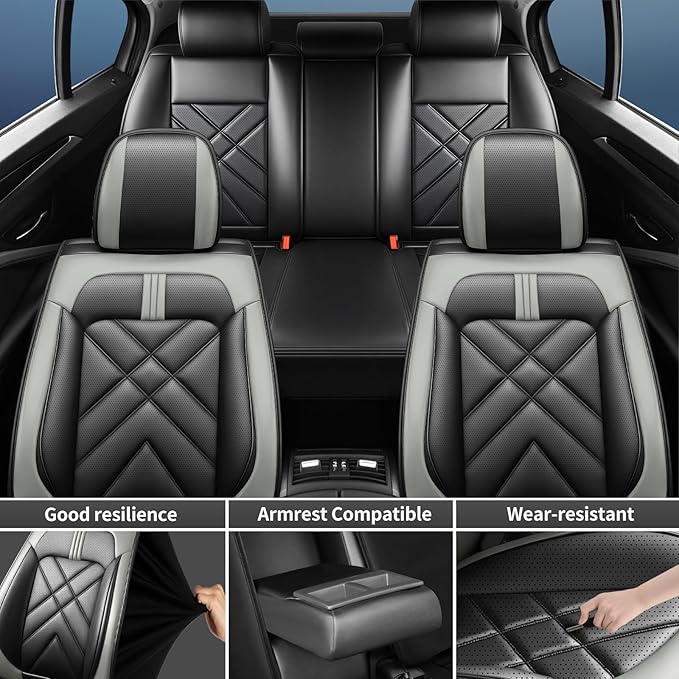 CX-50 Car Seat Covers Fit for Mazda CX-50 2023-2026, Full Coverage Premium Leather Waterproof Breathable Seat Covers, Automotive Seat Protectors, Airbag Compatible(2 Front Seats, Black Gray)