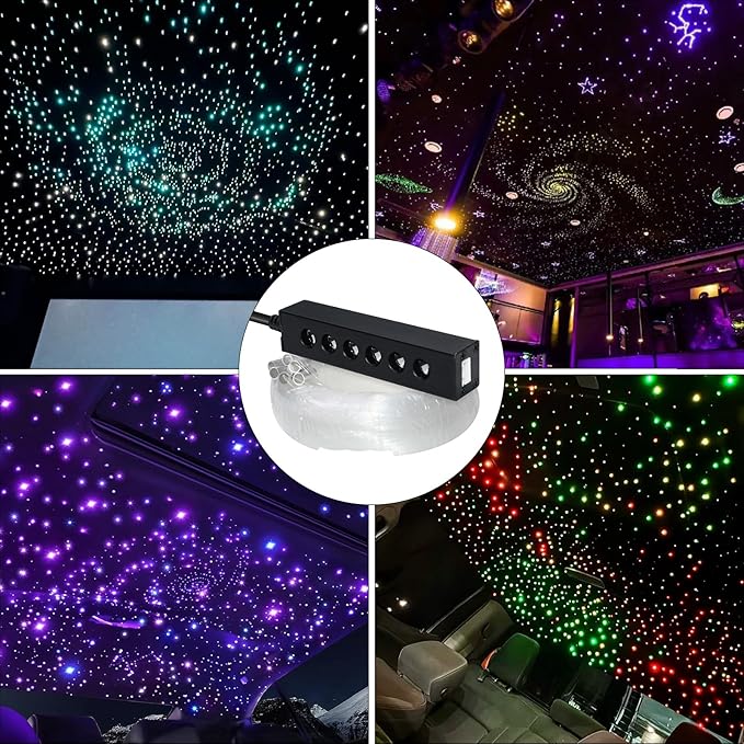 WEBUPAR 2PCS 3.2W 6LEDs Meteor Starlight Headliner Kit, 600pcs 0.01in 6.56ft, RGBW Shooting Stars Fiber Optic Lights with Bluetooth APP Control for Car/Home Theater