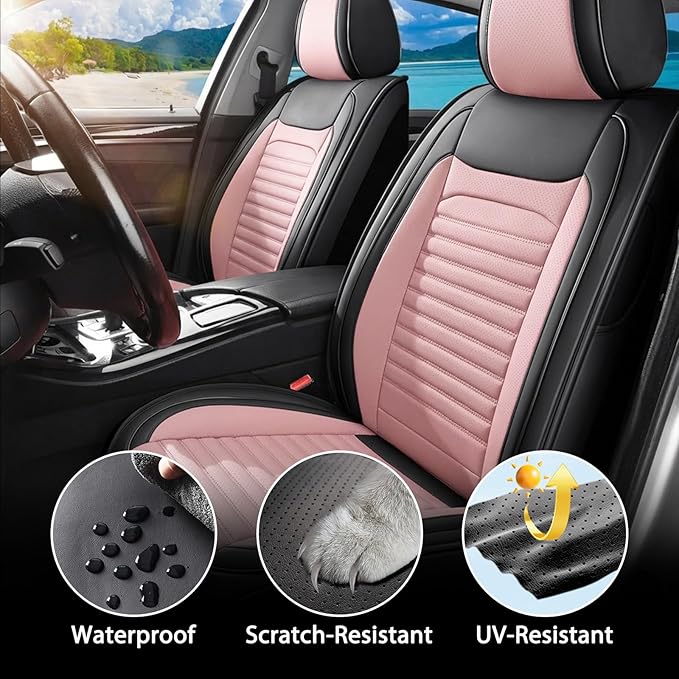Car Seat Covers Full Set Fit for Toyota Prius 2001-2025,2026, Premium Faux Leather Car Seat Protector,Breathable Anti-Slip Full Wrapping Edge Seat Covers(Black&Pink,Full Set)