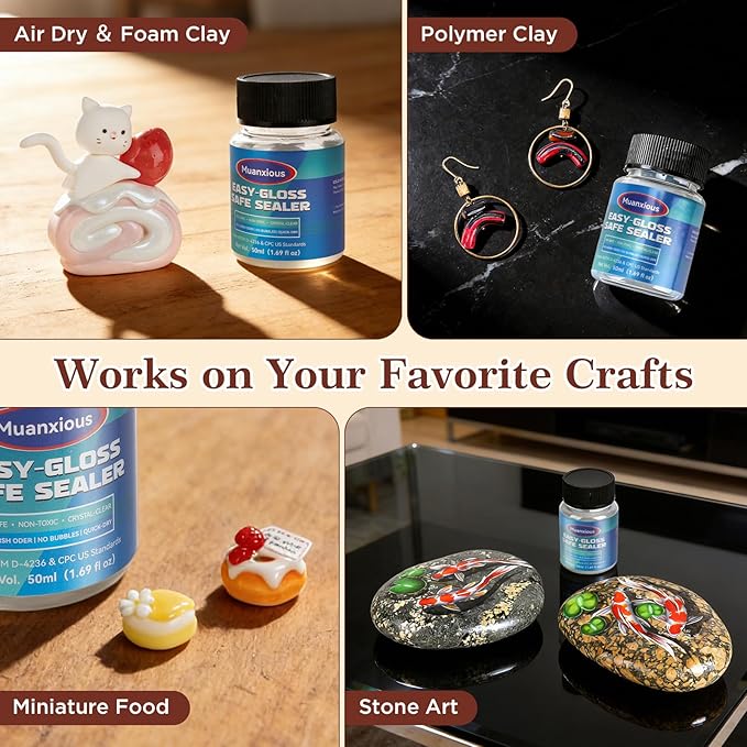Muanxious Air Dry Clay Glaze — No-Tack High Gloss Waterproof Clear Varnish & Sealant, ASTM D-4236, Low Odor, Anti-Yellowing, 100ml (3.38 fl oz)