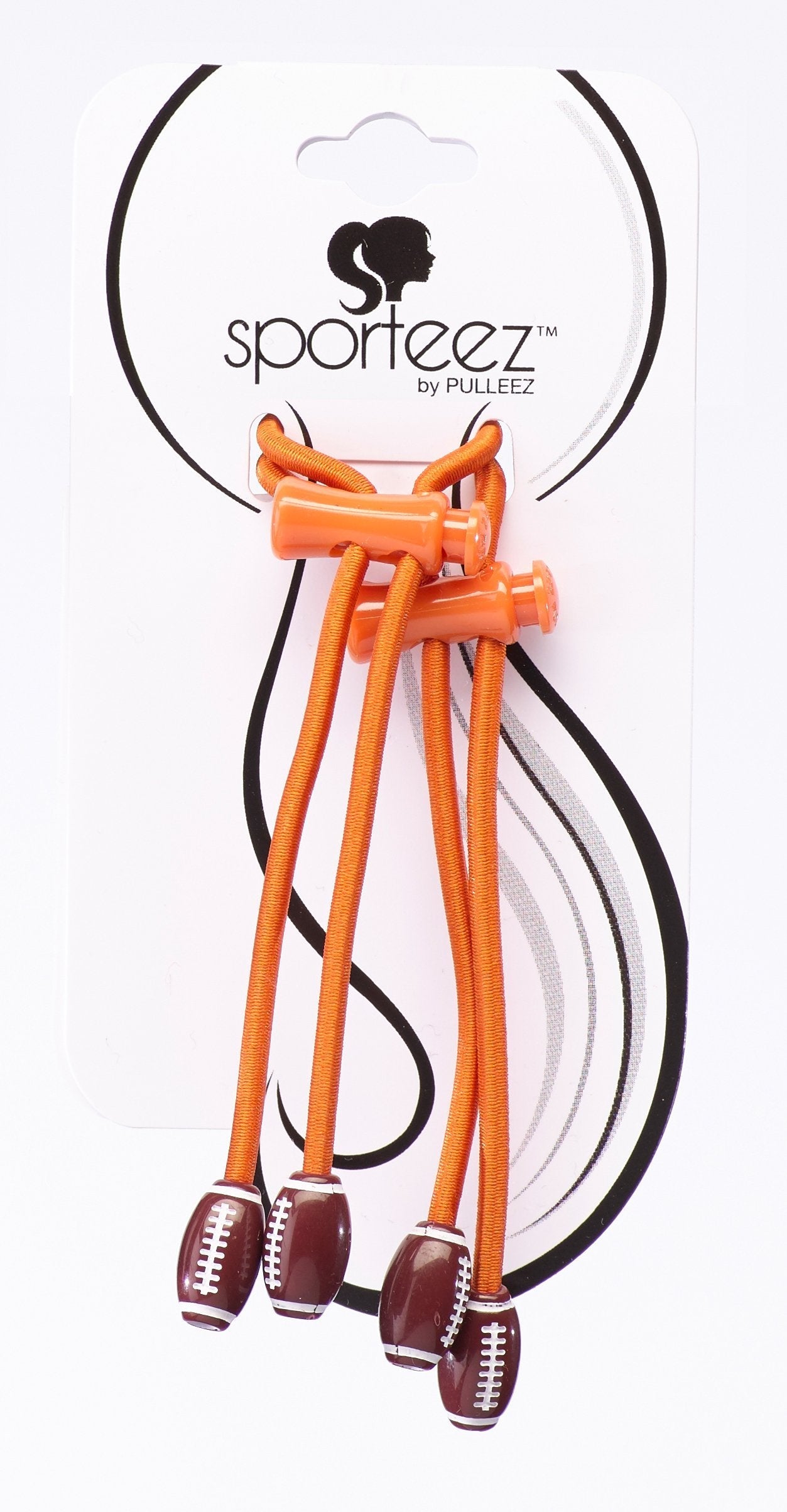 Sporteez ''Play Action'' Sliding Ponytail Holder - Football Charms - Dark Orange Elastic, Set Of 2