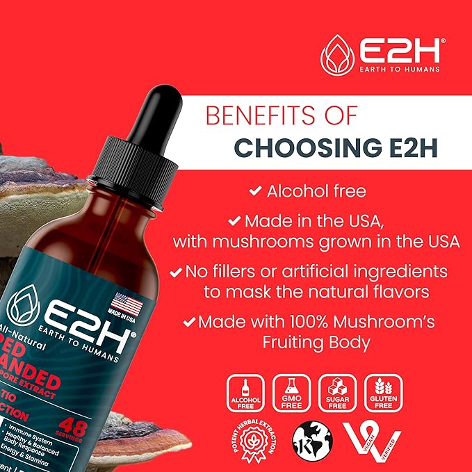 E2H Red Banded Polypore Extract - Mushroom Supplement Formula for Immune Support, Digestive Health, Energy and Natural Immunity Boost - Non-GMO, Vegan (3 Bottles)
