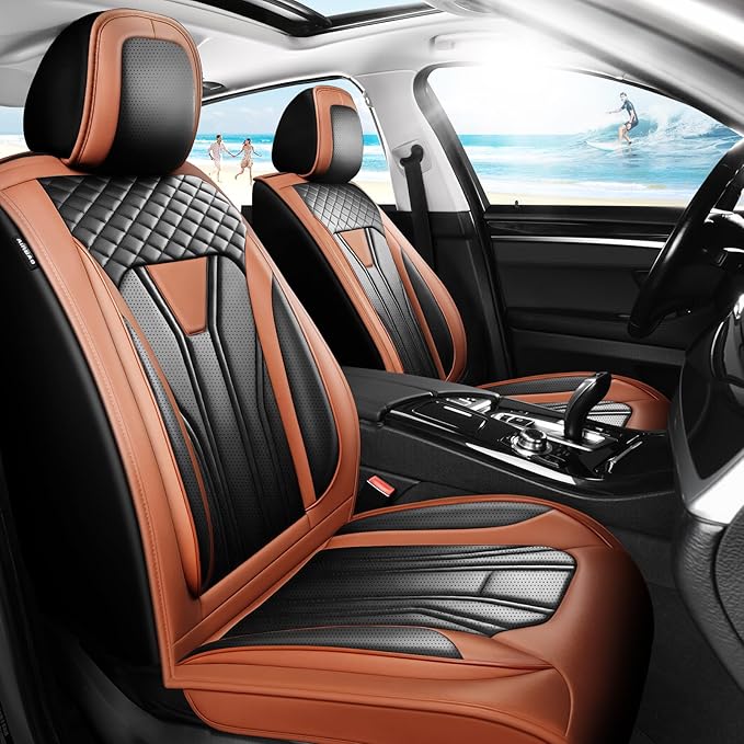 Fit HRV Car Seat Covers Compatible with Honda HRV 2016-2025 2026, Premium Leather Breathable, Wear Resistant, Airbag Compatible, All-Weather Protection & Full Coverage, Full Set Brown&Black