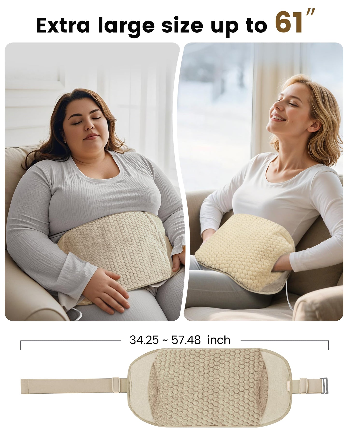 COMFIER Heating Pad for Back Pain Relief,Lower Back Massager with Heat with Hand Warmer Pocket,Extra-Large Size 61",Back Heating Pad for Period Cramps,Fast Heat Pad,Gifts for Women Men Mom Dad