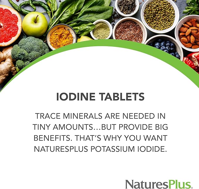NaturesPlus Potassium Iodide - 150 mcg, 100 Vegan Tablets - Thyroid Support Supplement, Supports Respiratory Health - Vegetarian, Gluten Free - 100 Servings