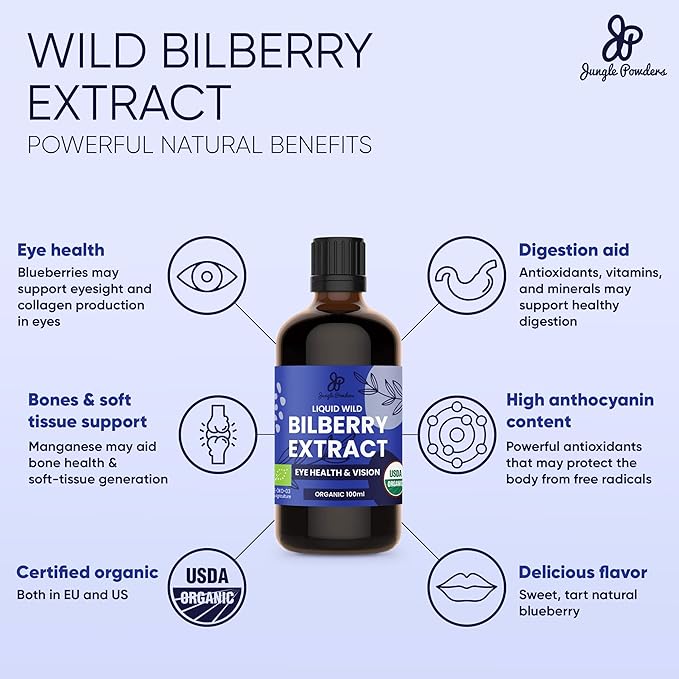 Father's Day Gift for Grandpa - USDA Organic Wild Bilberry Extract Bundle 2x3.4oz Liquid Extract + Raspberry Powder 3.5oz - Wellness Gift for Eyes & Superfood Extract