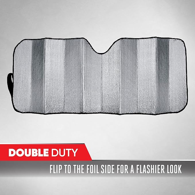 Motor Trend Gray Accordion Folding Car Windshield Sun Shade - Blackout Sun Visor for Car Windshield - Foldable Jumbo Sunshade and Front Window Truck Sun Screen for UV Sun Protection - 66 x 27