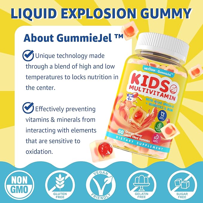 Sugar Free Kids Multivitamin Gummies with Iron, Probiotics, Vegan Omega 3 (EPA/DHA), Kids Daily Vitamins A, C, D, B Complex, Zinc for Healthy Growth, Immune, Brain, Bone, Orange Flavor, 120 Counts