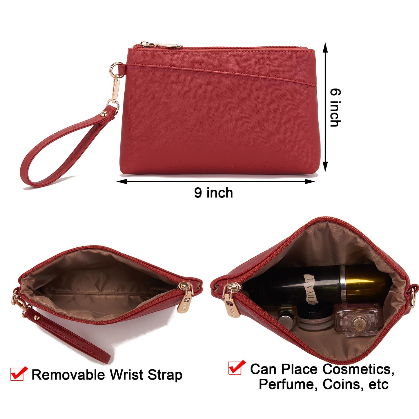 Handbags for Women Shoulder Bags Tote Satchel With Matching Wrist Bag 2pcs Purse Set AnRed
