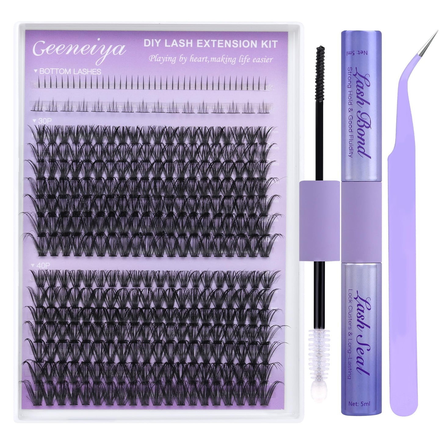 Geeneiya Bottom Lash Extension Kit Natural Cluster Eyelash Extension Kit Diy D Curl Lash Clusters Kit With Lash Bond And Seal Gl