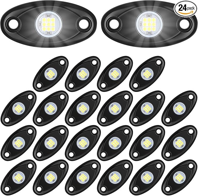 Treela 24 Pods White Rock Lights LED Wheel Well Underglow Lights for Car Truck ATV Utv SUV Boat Motorcycle Lamp Waterproof Shockproof High Power Neon Trail Rig