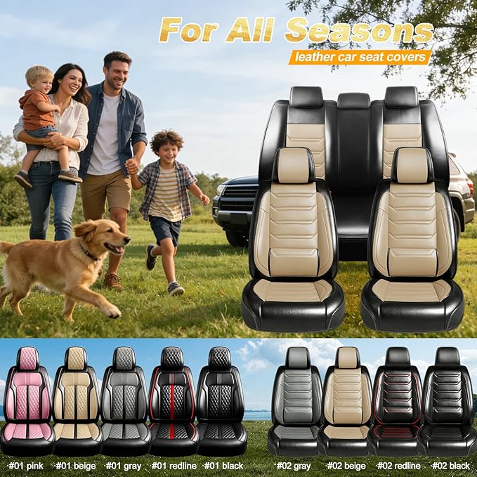 Fit CX-5 Car Seat Covers for Select Mazda CX5 2013-2024 2025 2026 - Premium Full Coverage Leather, Airbag Compatible, Waterproof & All Weather Seat Protector, Full Set, Black+Beige