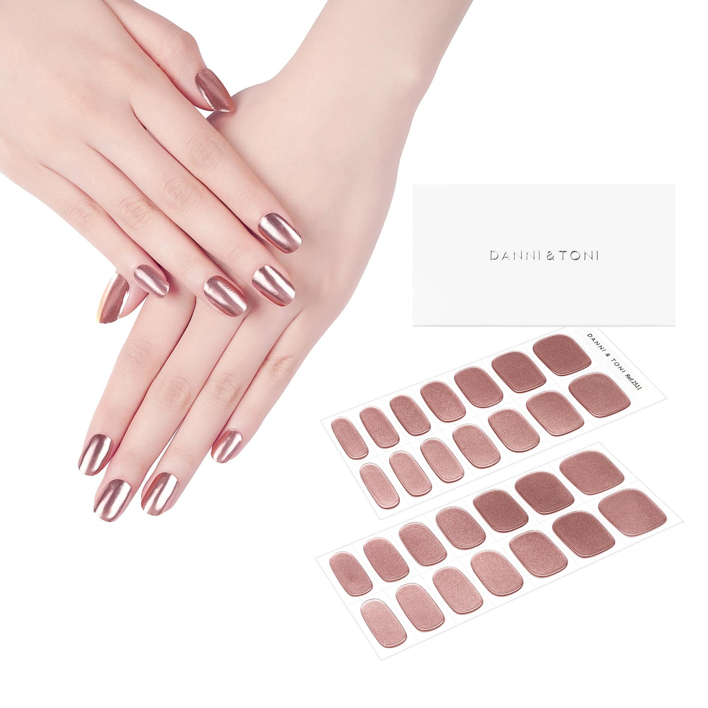 Danni & Toni Semi Cured Gel Nail Strips Rose Gold (Bronze Goddess) Gel Nail Stickers Gel Nail Wraps 28 Stickers