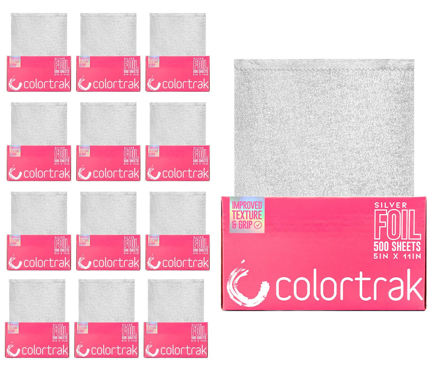 Colortrak Embossed Sheets Silver Aluminum Foil Pop-Up Dispenser, 12 Boxes (6000 Pre-Cut Sheets) Non-Slip Textured Silver 5 X 11