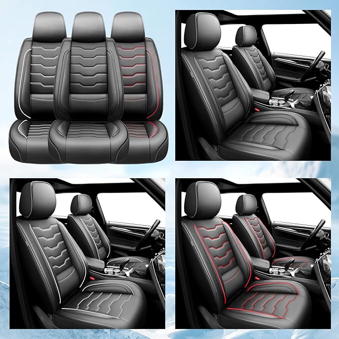 Fit CRV Car Seat Covers Premium Leather for Honda CRV cr-v 2011-2025 2026. Waterproof， Breathable, Scratch-Resistant & All-Weather Seat Cushion Protector (Full Set,White Line Black)