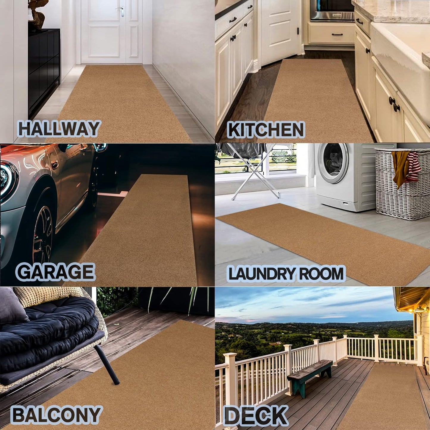 Custom Size Backed Non-Slip Area Rugs Runner, Easy Clean, Waterproof Runner Rugs for Hallway Entryway, Kitchen, Laundry, 2FT x 18FT, Beige