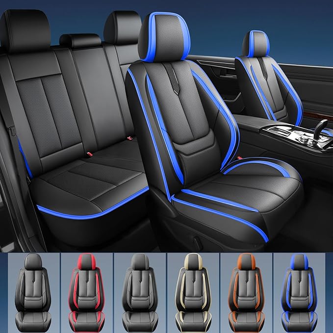 Fit Avalon Car Seat Covers for Toyota Avalon 2001-2024 2025 2026 -Upgraded Premium Waterproof & Breathable Leather,Airbag Compatible,All-Weather Seat Cushion Protector,Full Set,Black-Blue