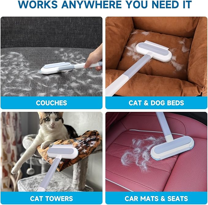 Pet Hair Remover, 4-in-1 Reusable Dog & Cat Hair Removal Tool – Extra Long Handle (23.4"), 2-Pack (Value Pack), Effective Lint Brush for Furniture, Couch, Carpet, Car Seats & Window Screens