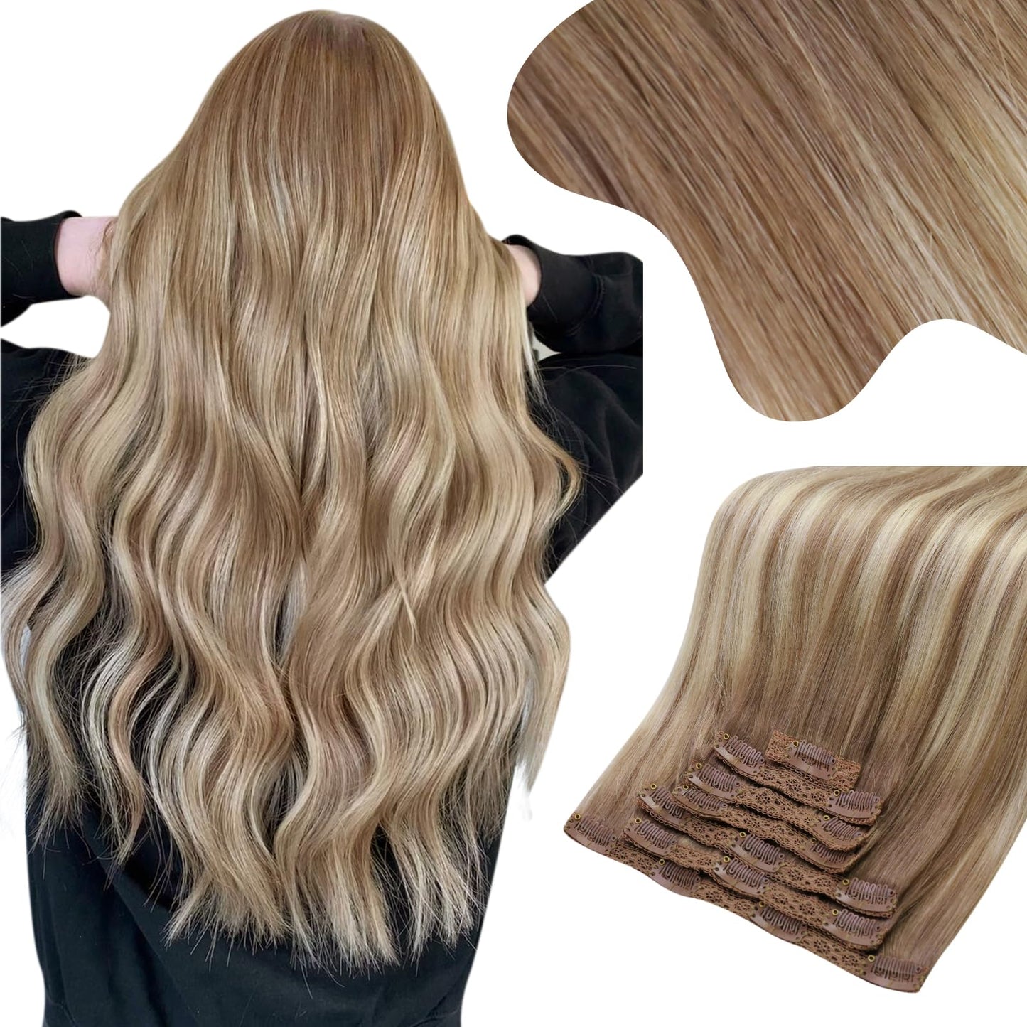 Moresoo Clip In Hair Extensions Ombre Light Brown Mixed With Golden Blonde Hair Extensions Real Human Hair Clip Ins Balayage Cli