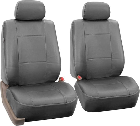 FH Group Classic PU Leather Pair Set Car Seat Covers, Airbag Compatible with Gift - Universal Fit for Cars Trucks & SUVs (Solid Gray) PU002102