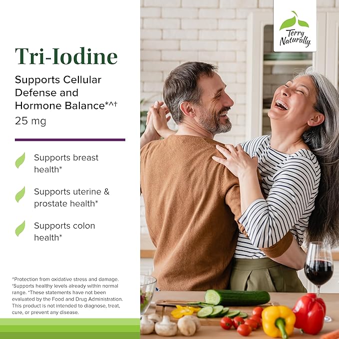 Terry Naturally Tri-Iodine - Dietary Supplement for Breast & Prostate Health Support - Healthy Thyroid Function Supplement Aid - 25 mg, 30 Capsules