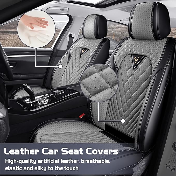 Truck Seat Covers for Ford F150 2009-2026, Waterproof Premium Leather Full Coverage Car Seat Cover, Muscle Sport Style Auto Interior Seat Cover Sets (Full Set/Black Gray)
