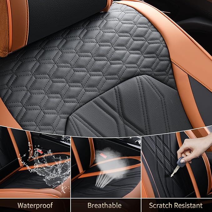 FLORICH Front Seat Covers Leather Seat Covers for Cars Automotive Seat Cover Breathable Waterproof Full Wrapping Edge Car Seat Protector Cover Universal Fit for Most Car Truck SUV, Brown&Black