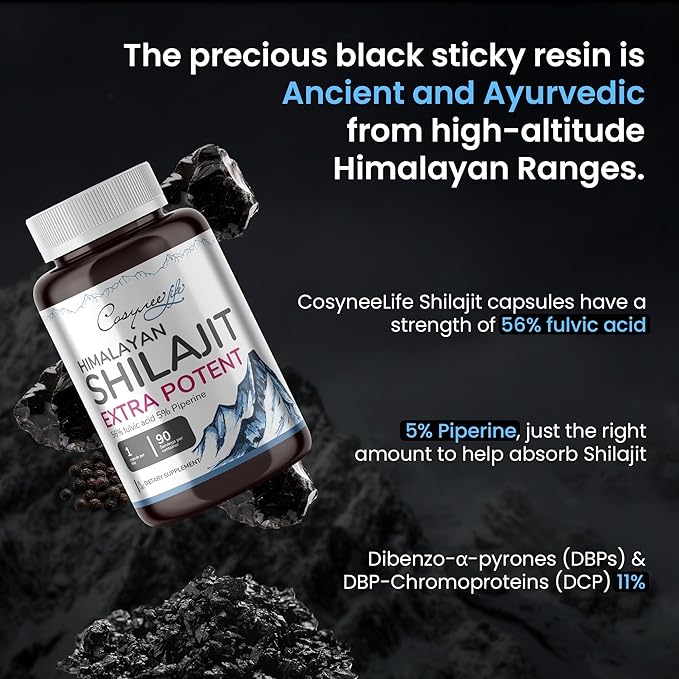 Himalayan Shilajit - Shilajit Capsules, Shilajit for Men, Shilajit for Women, 56% Fulvic Acid & 5% Piperine, 90 Caps