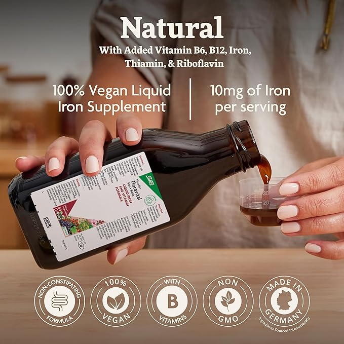 Floradix Floravital Liquid Iron & Vitamins Formula - Liquid Iron Supplement with B Complex Vitamins, Vitamin C & Herbs for Energy Support - Vegan, Gluten-Free, Yeast- Free, Non-GMO - 23.7 Fl Oz