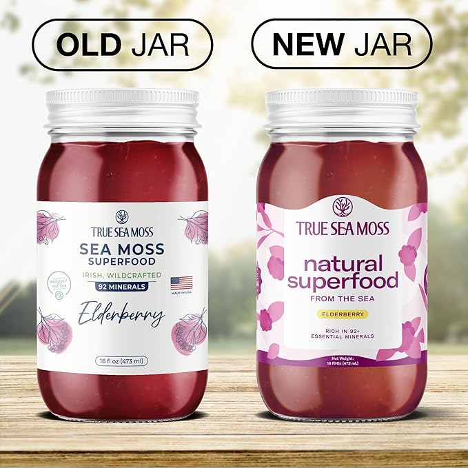 TrueSeaMoss Sea Moss Gel – Made in USA – Wildcrafted Seamoss, Fresh Fruits & Sea Vegetables – Elderberry, Pack of 1 (Labels may Vary)