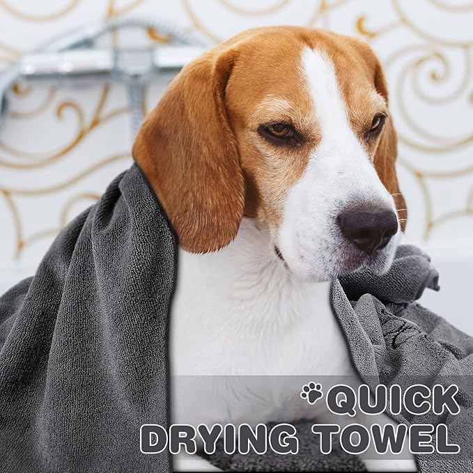 Chumia 4 Pack Dog Towels for Drying Large Microfiber Grooming Tools Absorbent Soft Bath Supplies with Embroidered Paw for Small Medium Pet Products(30 x 50 Inch,Gray)
