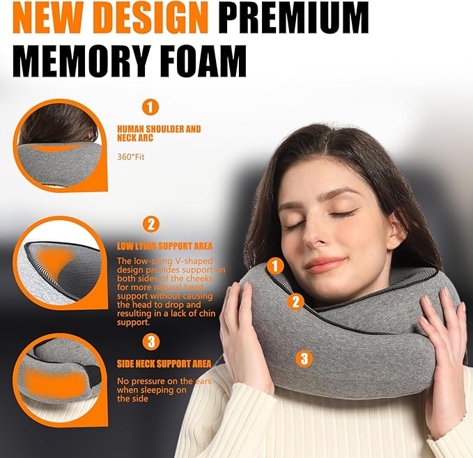 Travel Pillow, Memory Foam Neck Pillow Head Support Soft Pillow for Sleeping Rest, Airplane Car and Home Use
