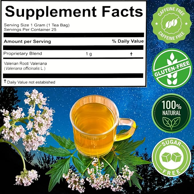Hanan Valerian Root Tea for Bedtime 25 Bags - Te de Valeriana, Herbal Calming Night Tea - 100% Pure, Caffeine-Free, Non-GMO, Herb from Peru