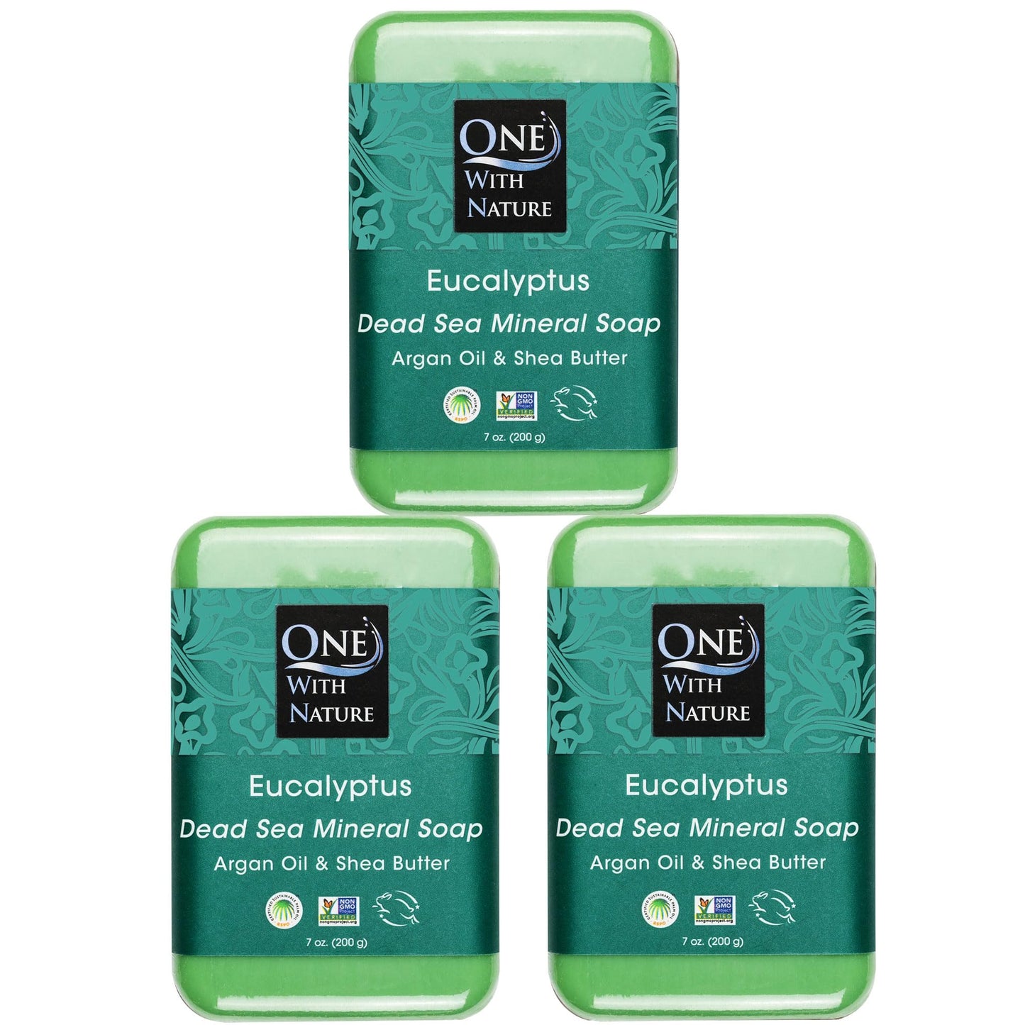 One With Nature Eucalyptus Soap Bar - 7Oz Bar 3Pack Shea Butter, Argan Oil Enriches Dead Sea Mineral Soap Contains 21 Essential