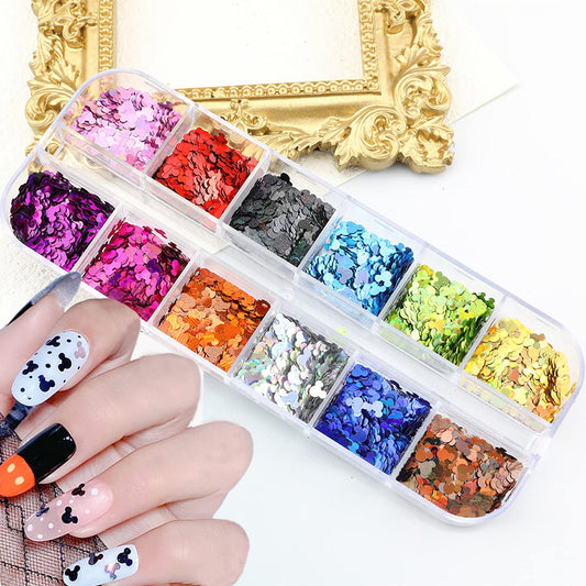 12 Colors Nail Glitter Sequins 3D Shiny Flakes Nail Art Accessories Acrylic Nails Supply Gold Glitters Nail Powder Cartoon Nail